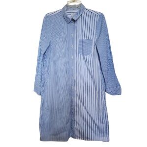 J. Crew White and Blue Striped Cotton Shirt Dress